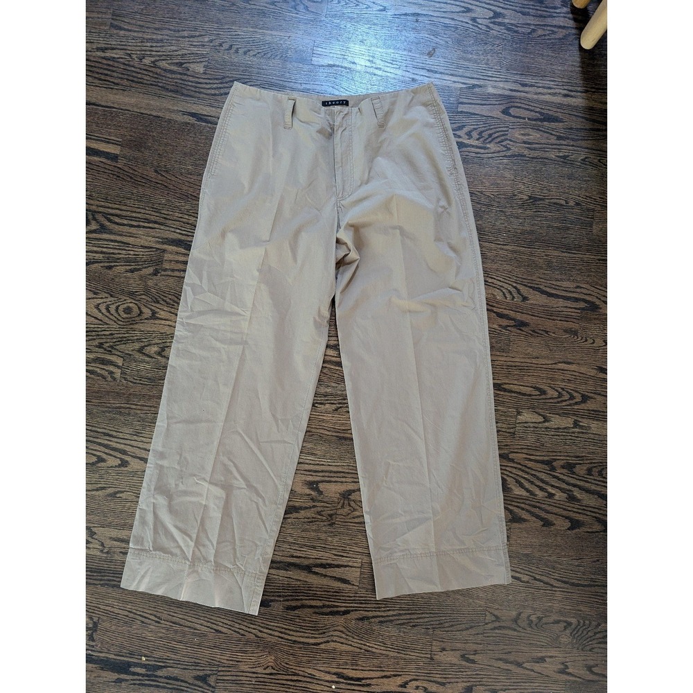 Women's designer Theory wide leg cotton crepe trouser pants size 34